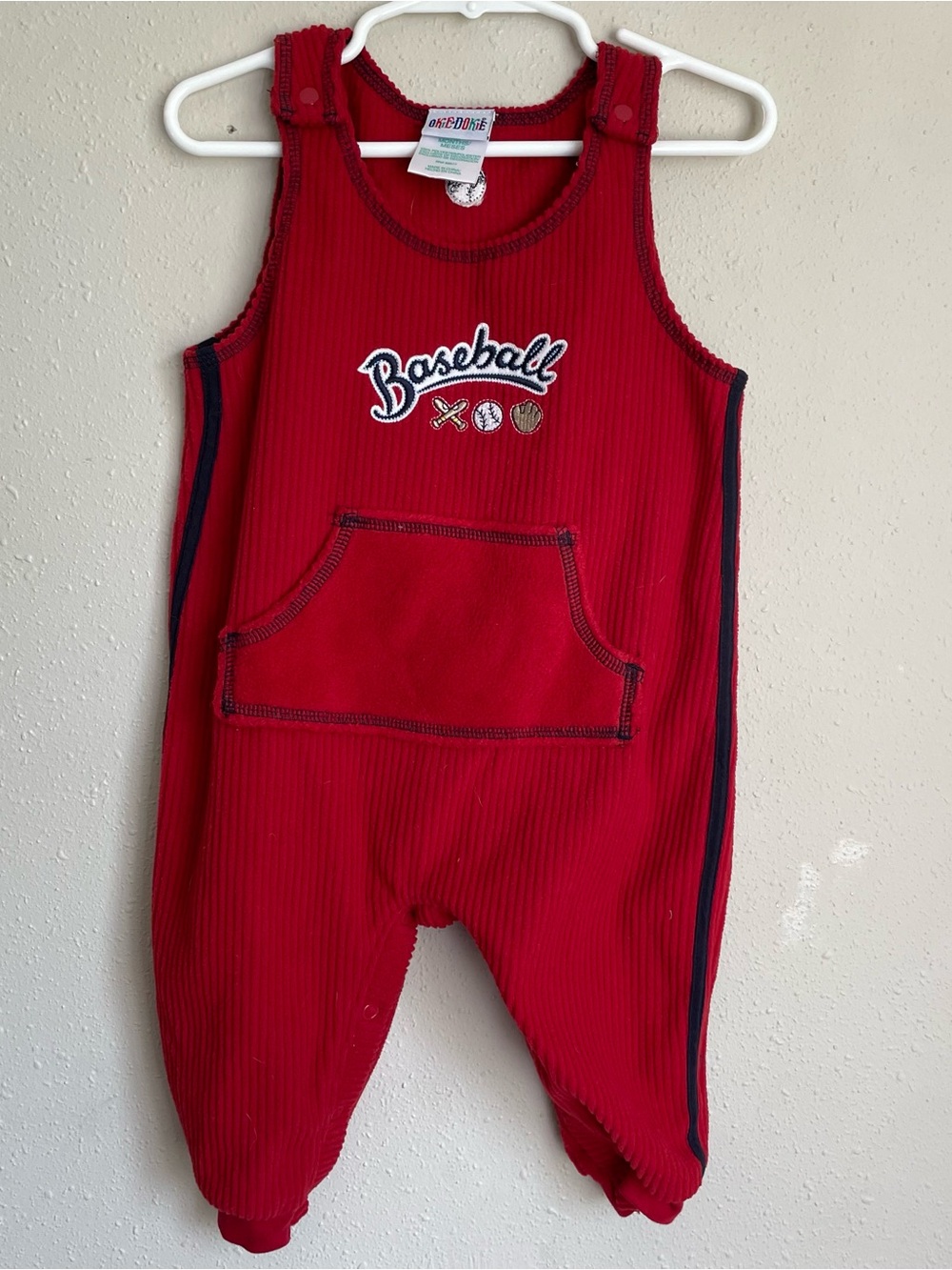 Vintage okie dokie Red 'Baseball' Ribbed Kids Overalls